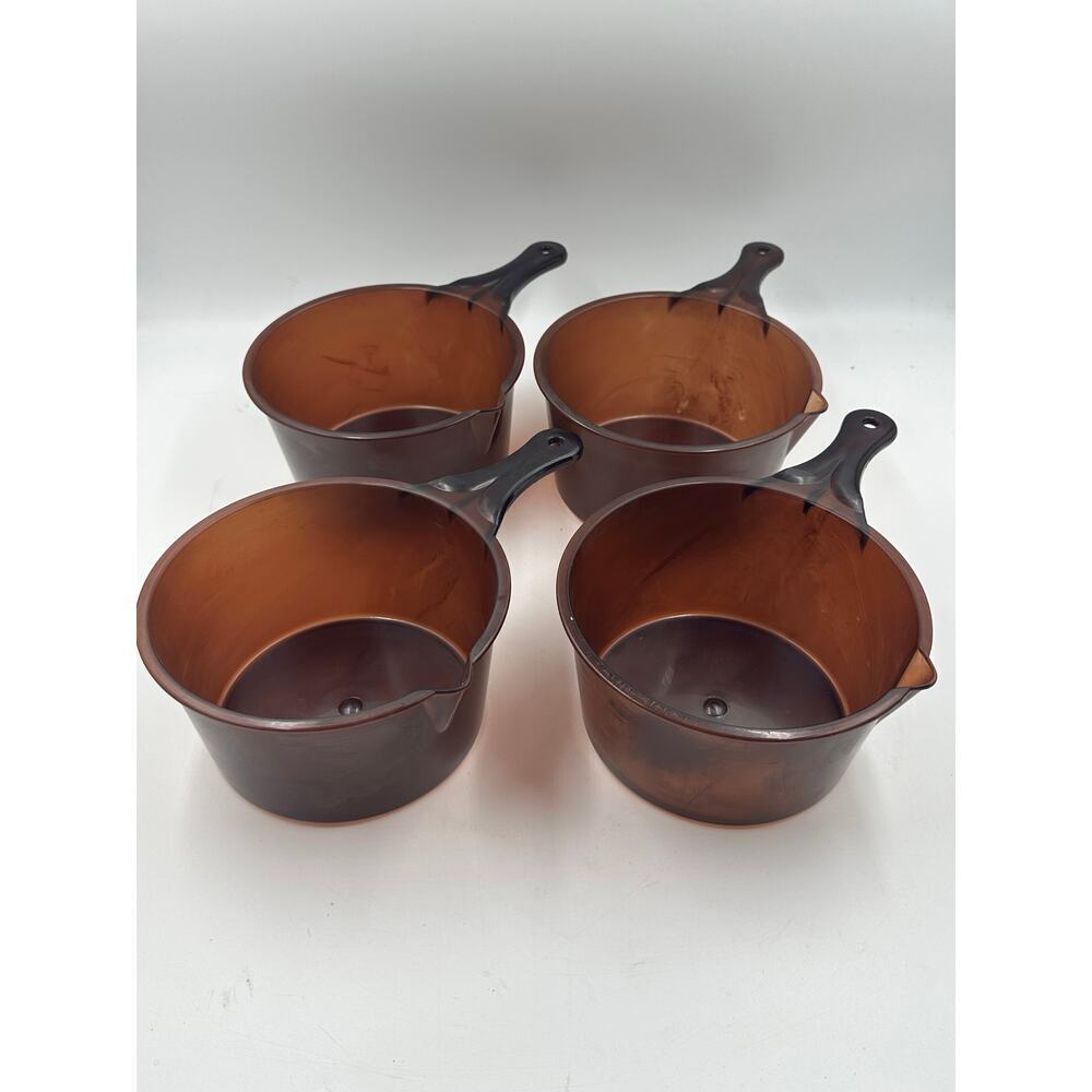 Set of 4 Vintage Amberware Microwave Cookware 1 QT Sauce Pan with Handle